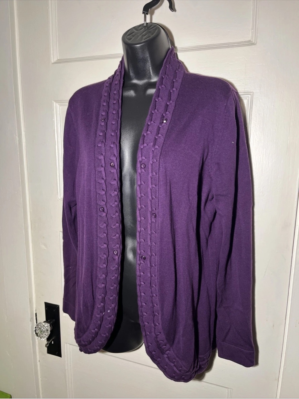 Women’s Cardigan Sweaters Size Medium Studio Style Purple Open Front - Picture 3 of 5